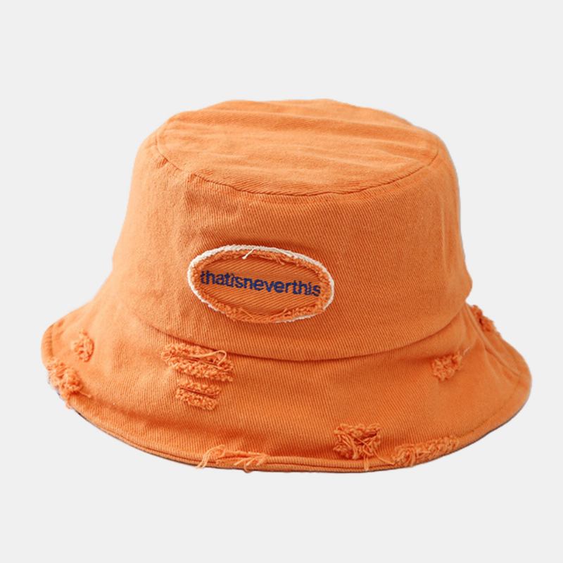 Unisex Bred Brätte Bred Brodery Bucket Hat Broken Hole Patch Sommarsolskydd Justerbar Hatt