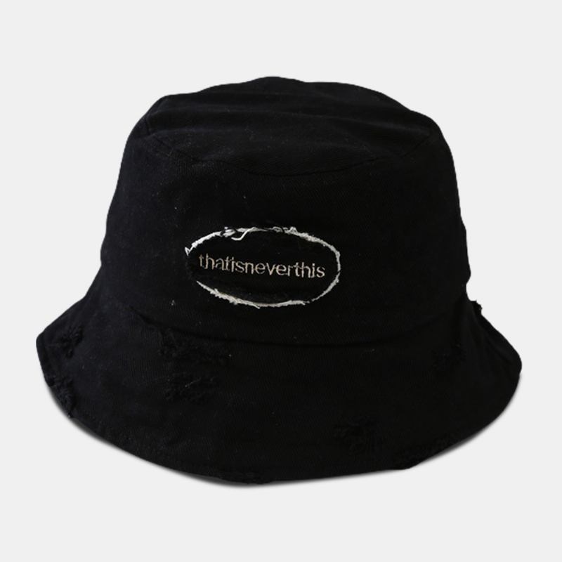 Unisex Bred Brätte Bred Brodery Bucket Hat Broken Hole Patch Sommarsolskydd Justerbar Hatt