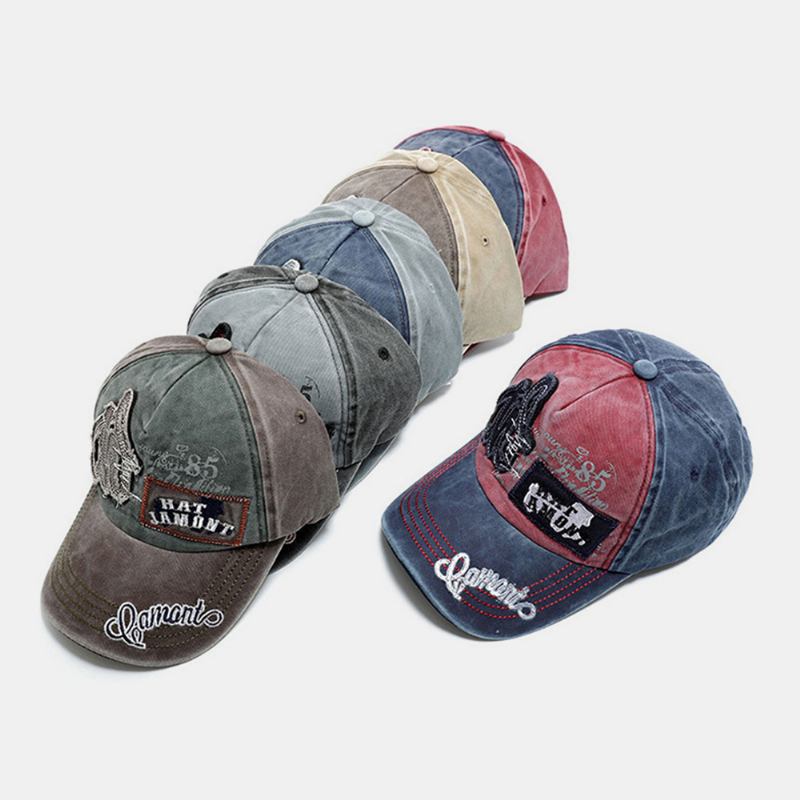 Unisex Brevbroderilapp Kontrastfärgad Basebollkeps Softtop Distressed Denim Golf Tenniskeps Solhatt