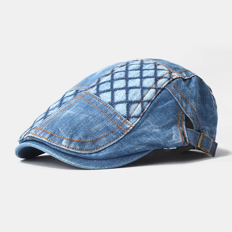 Unisex Denim Lattice Mönster Utomhus Casual Wild Forward Hat Basker Cap Flat Hat