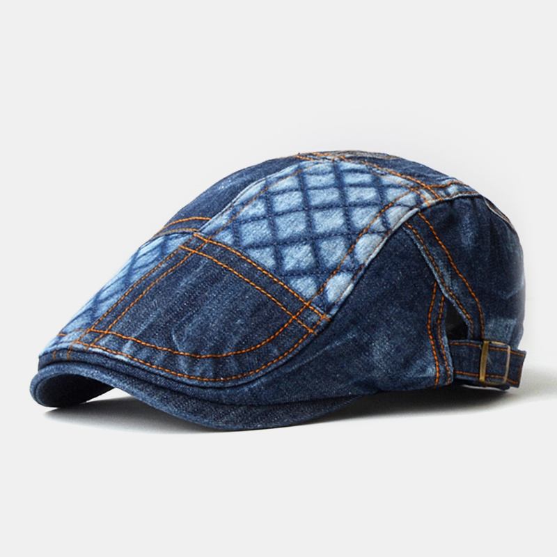 Unisex Denim Lattice Mönster Utomhus Casual Wild Forward Hat Basker Cap Flat Hat