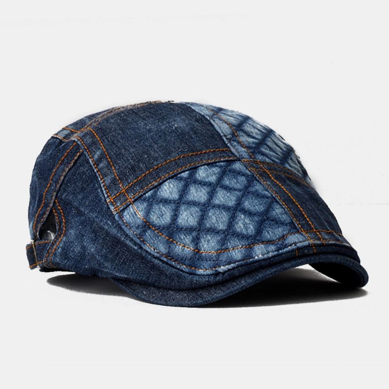 Unisex Denim Lattice Mönster Utomhus Casual Wild Forward Hat Basker Cap Flat Hat