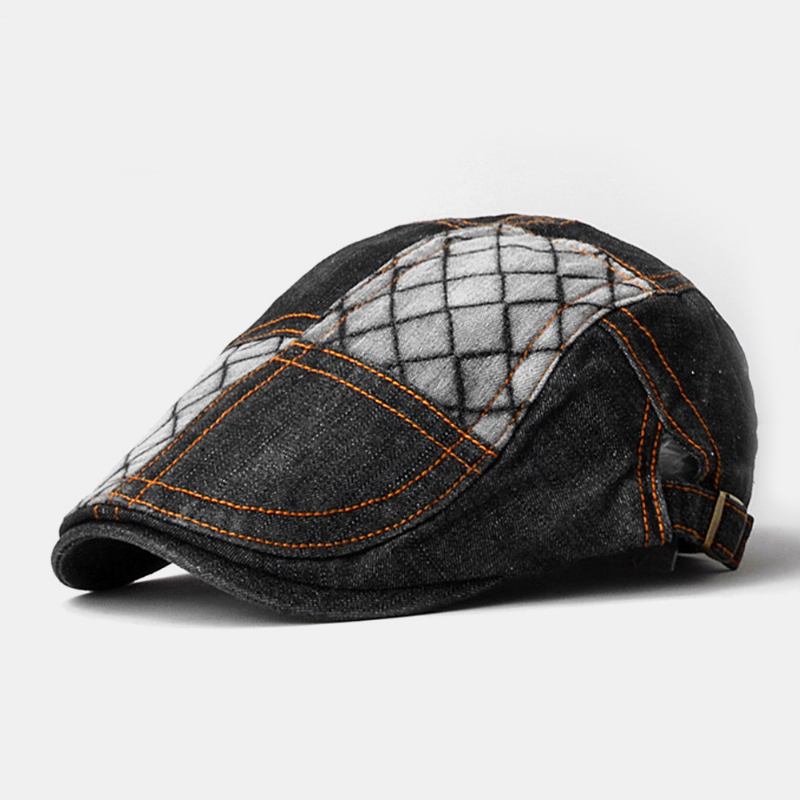 Unisex Denim Lattice Mönster Utomhus Casual Wild Forward Hat Basker Cap Flat Hat