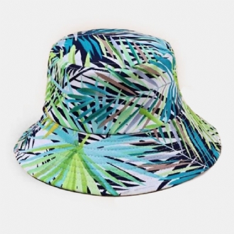 Unisex Dubbelsidigt Bärbar Strandhatt Överlägg Löv Tryck Utomhusfiske Jakthatt Bucket Hat