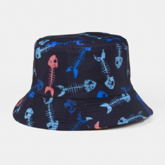 Unisex Dubbelsidigt Slitage Fiskben Fjärilar Mönster Utomhus Solskydd Bucket Hatt