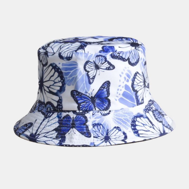 Unisex Dubbelsidigt Slitage Fiskben Fjärilar Mönster Utomhus Solskydd Bucket Hatt