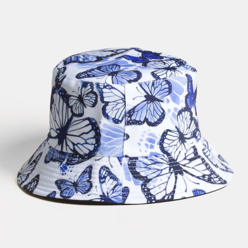 Unisex Dubbelsidigt Slitage Fiskben Fjärilar Mönster Utomhus Solskydd Bucket Hatt