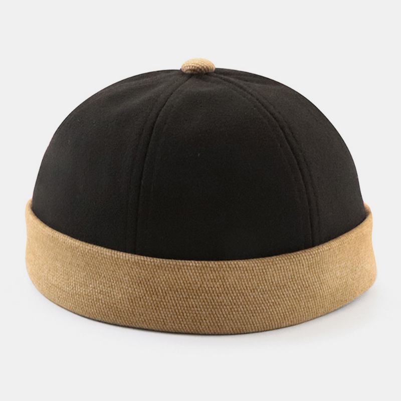 Unisex Filt Kontrastfärg Retro Hip-hop Stil Vinter Casual Beanie Brättelös Döskalle Hatt Hyresvärd Hat