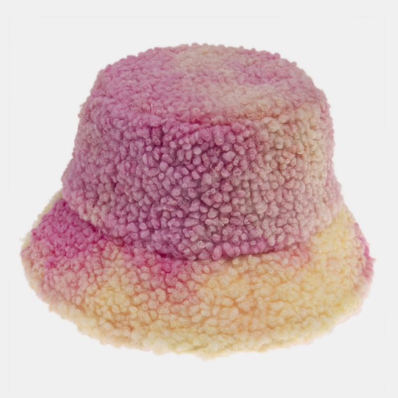 Unisex Filt Lammhår Tie-dye Plus Thicken Warm Windproof Mjuk Bucket Hat