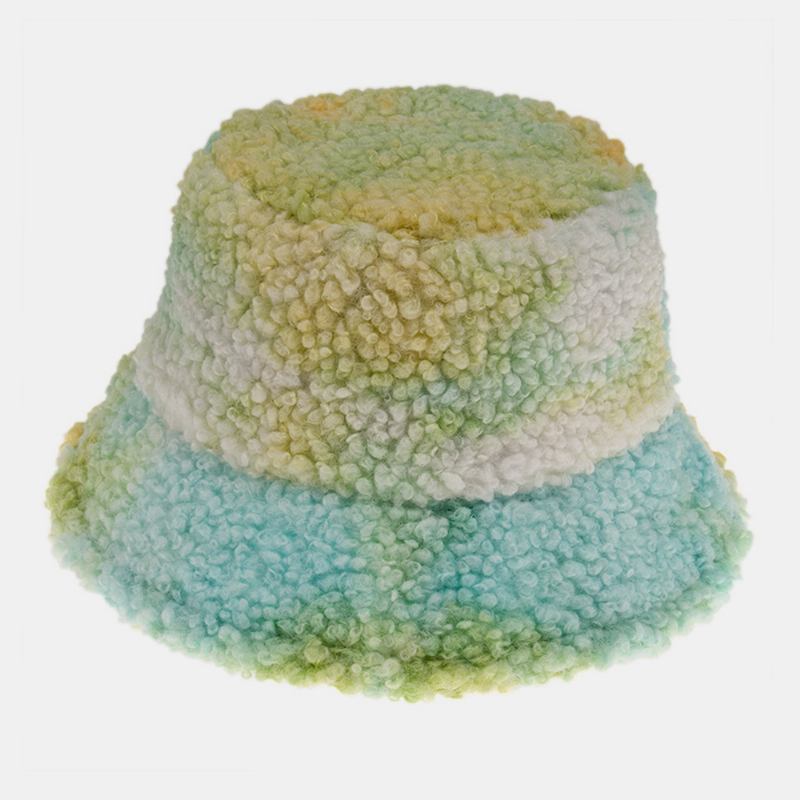 Unisex Filt Lammhår Tie-dye Plus Thicken Warm Windproof Mjuk Bucket Hat