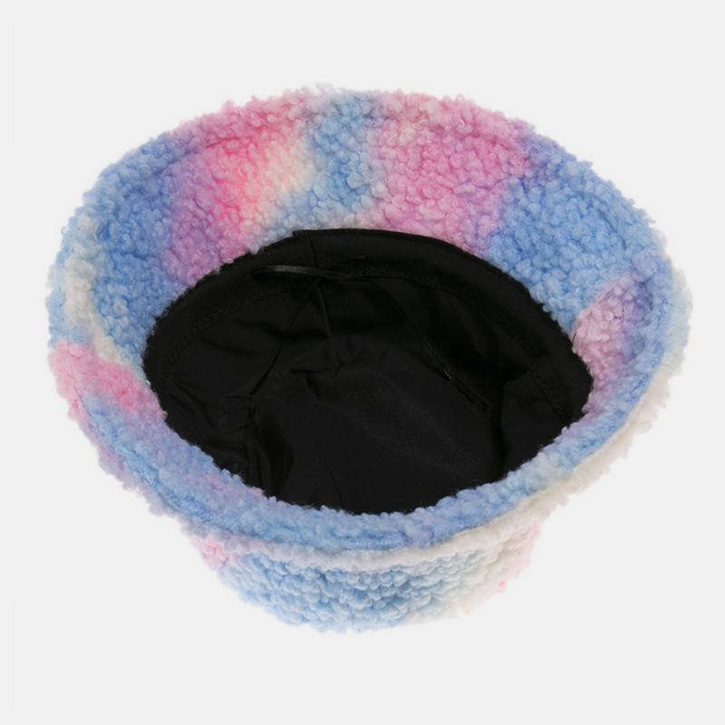 Unisex Filt Lammhår Tie-dye Plus Thicken Warm Windproof Mjuk Bucket Hat