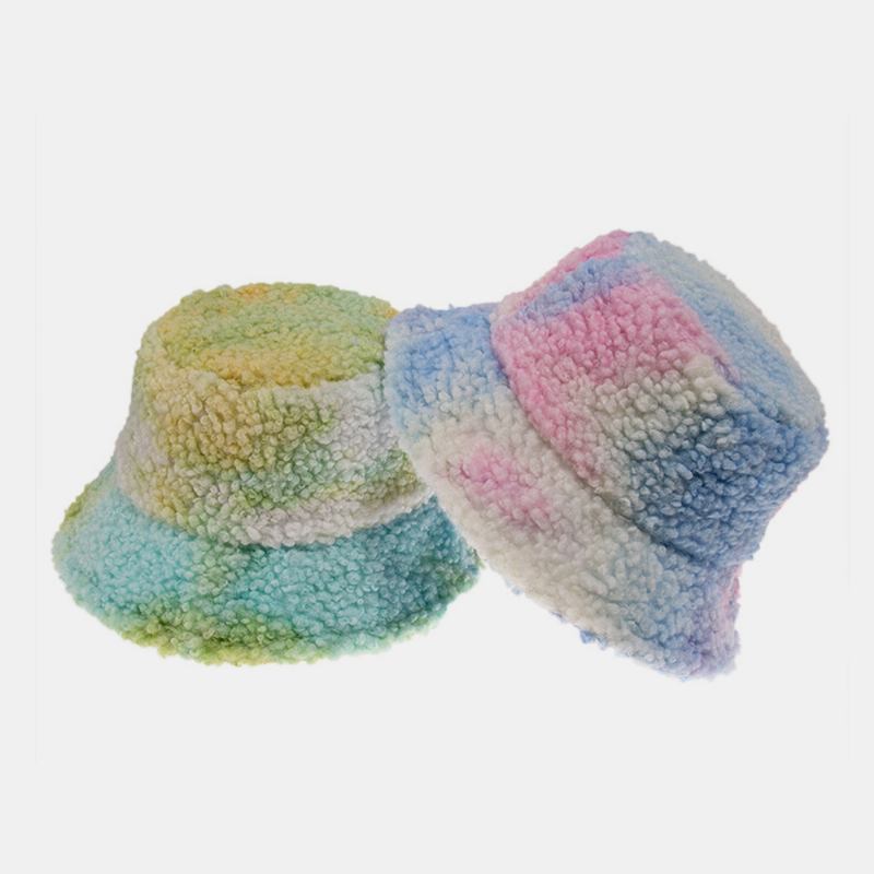 Unisex Filt Lammhår Tie-dye Plus Thicken Warm Windproof Mjuk Bucket Hat