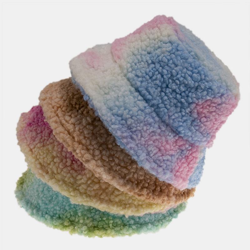 Unisex Filt Lammhår Tie-dye Plus Thicken Warm Windproof Mjuk Bucket Hat