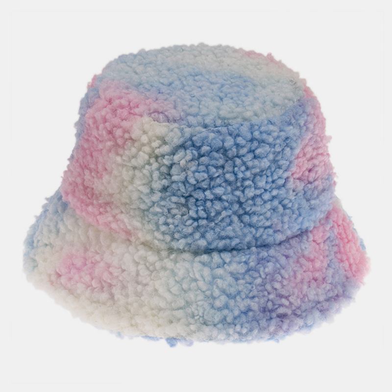 Unisex Filt Lammhår Tie-dye Plus Thicken Warm Windproof Mjuk Bucket Hat