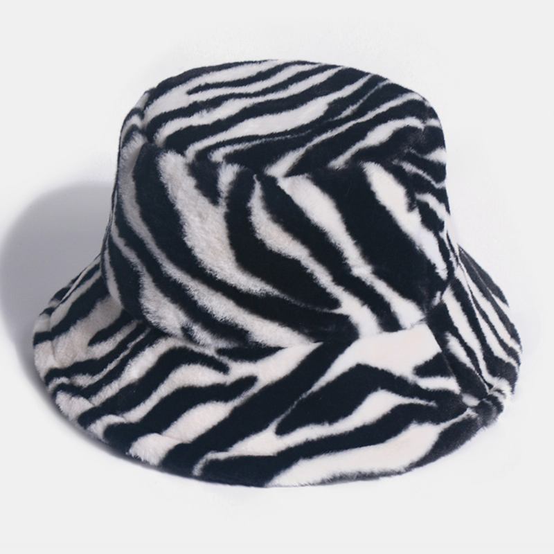 Unisex Filtzebramönster Plus Förtjockning Och Sammet Varm Vindtät Mjuk All-match Bucket Hat