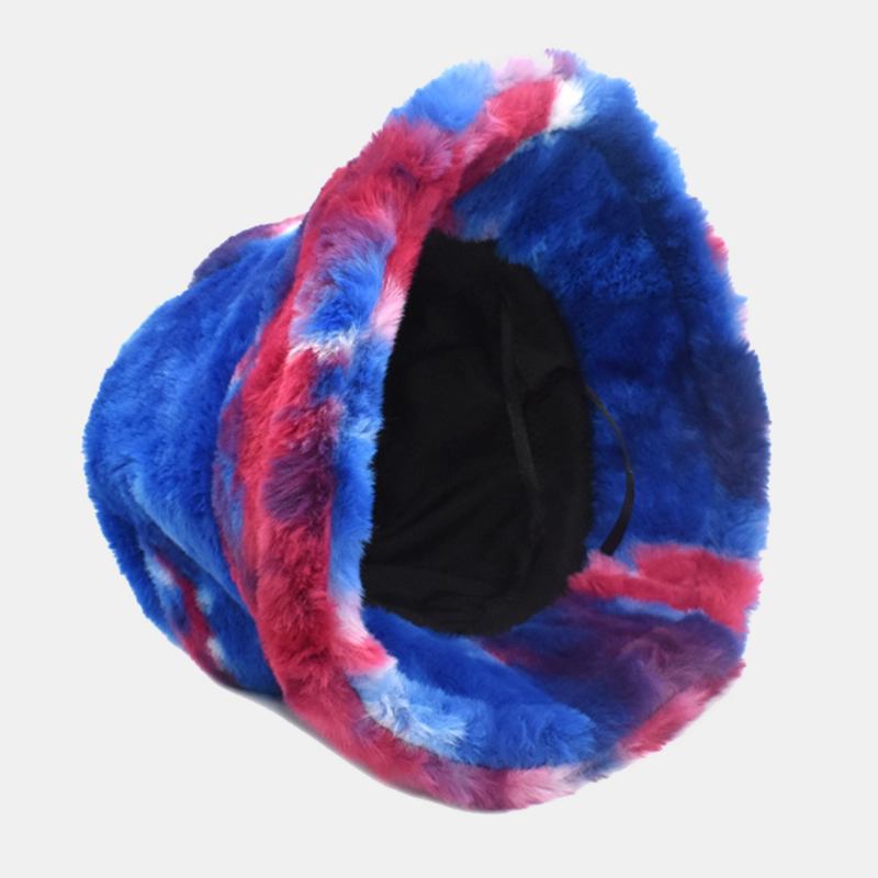 Unisex Fusk Kaninpäls Färgglad Gradient Tie-de Bucket Hat Vinter Tjock Värme Vindtät Mode Solskyddshatt