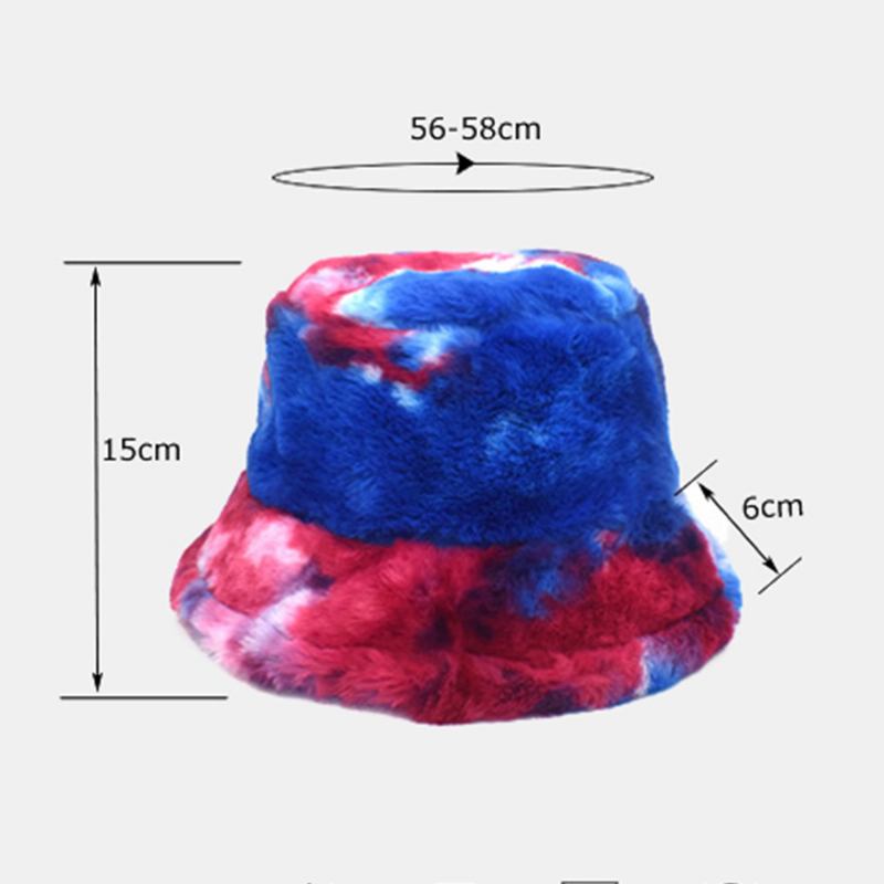 Unisex Fusk Kaninpäls Färgglad Gradient Tie-de Bucket Hat Vinter Tjock Värme Vindtät Mode Solskyddshatt