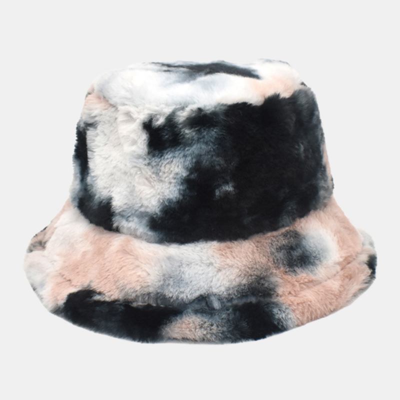 Unisex Fusk Kaninpäls Färgglad Gradient Tie-de Bucket Hat Vinter Tjock Värme Vindtät Mode Solskyddshatt