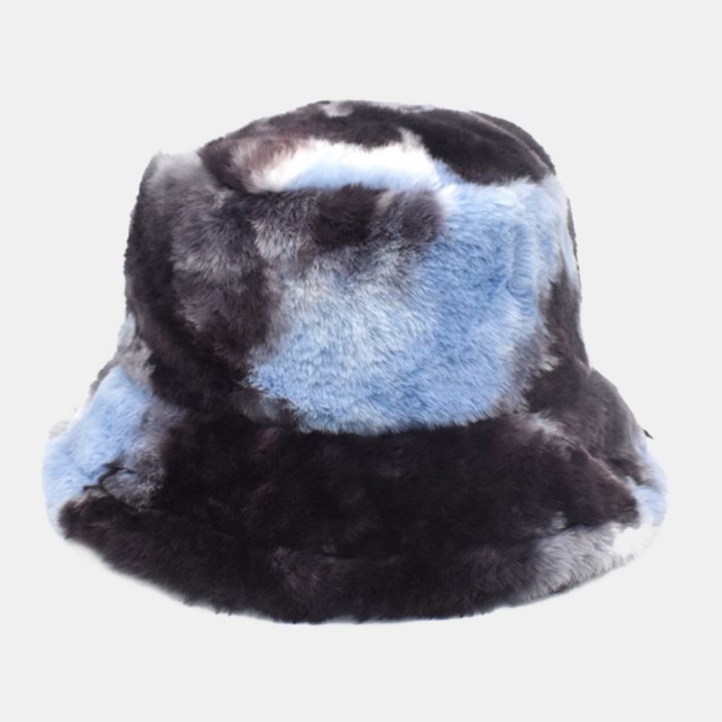 Unisex Fusk Kaninpäls Färgglad Gradient Tie-de Bucket Hat Vinter Tjock Värme Vindtät Mode Solskyddshatt