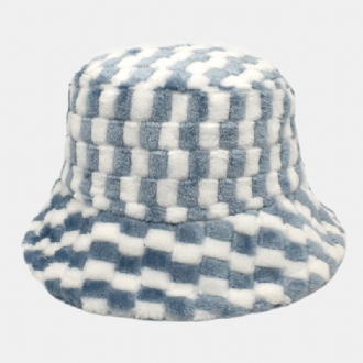 Unisex Gitter Jacquard Plysch Värme Bucket Hat Utomhus Casual Tjock Cool Skydd Fusk Kaninpälsmössa