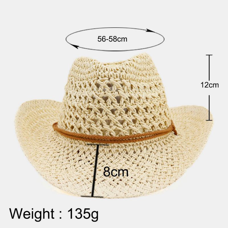 Unisex Handgjorda Solskyddsmedel Resor Strandsolhatt Cowboy Stil Panamahatt Halmhatt Med Justerbart Snöre