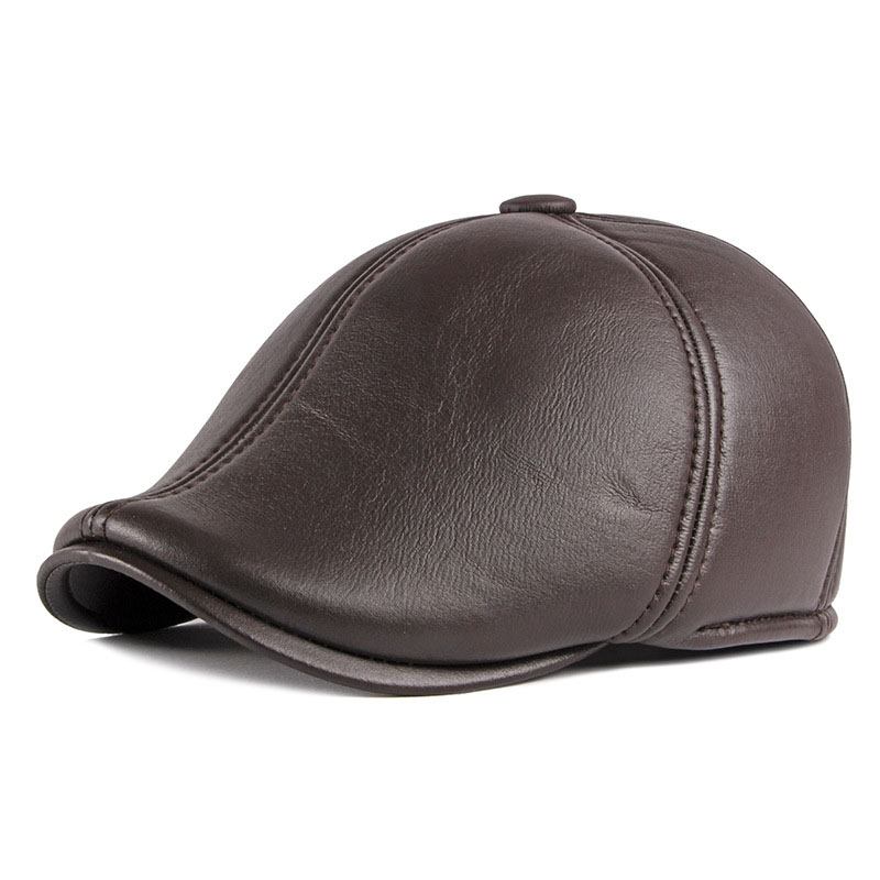 Unisex-hörselskydd Warm Forward Cap British Vintage Läder Duckbill Basker Caps