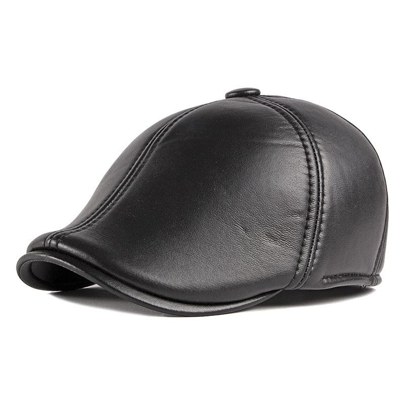 Unisex-hörselskydd Warm Forward Cap British Vintage Läder Duckbill Basker Caps