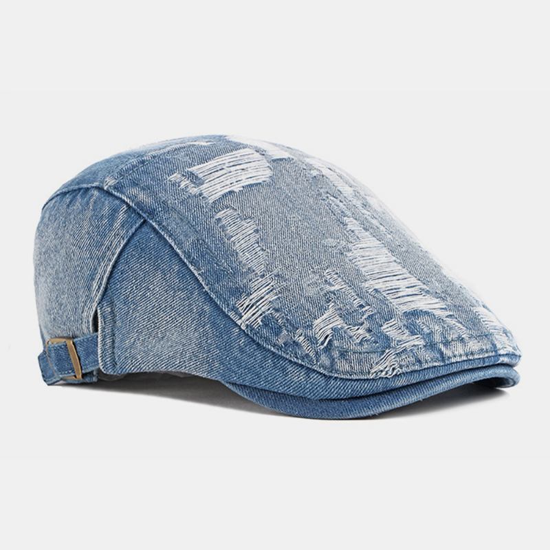 Unisex Jeanstvättad Fabrikat Gammalt Hål Andas Casual Solskydd Framåt Cap Basker Keps Platt Hatt