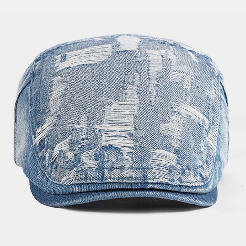 Unisex Jeanstvättad Fabrikat Gammalt Hål Andas Casual Solskydd Framåt Cap Basker Keps Platt Hatt