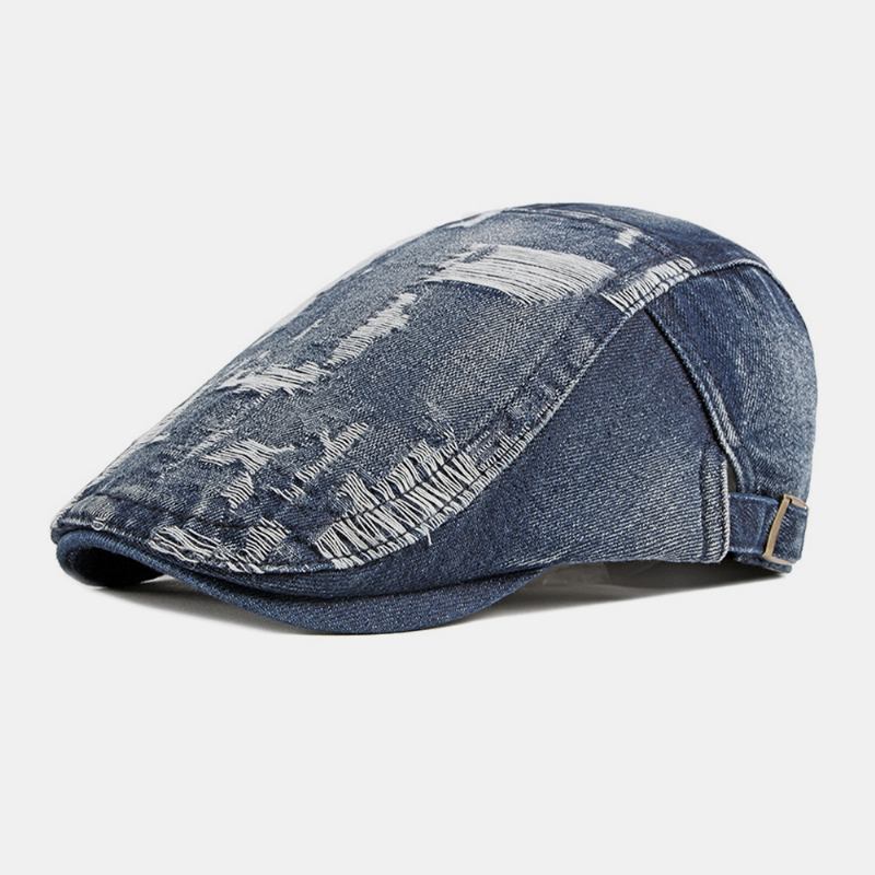 Unisex Jeanstvättad Fabrikat Gammalt Hål Andas Casual Solskydd Framåt Cap Basker Keps Platt Hatt