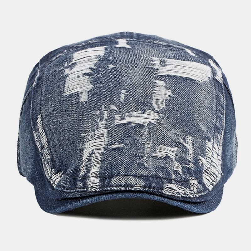 Unisex Jeanstvättad Fabrikat Gammalt Hål Andas Casual Solskydd Framåt Cap Basker Keps Platt Hatt