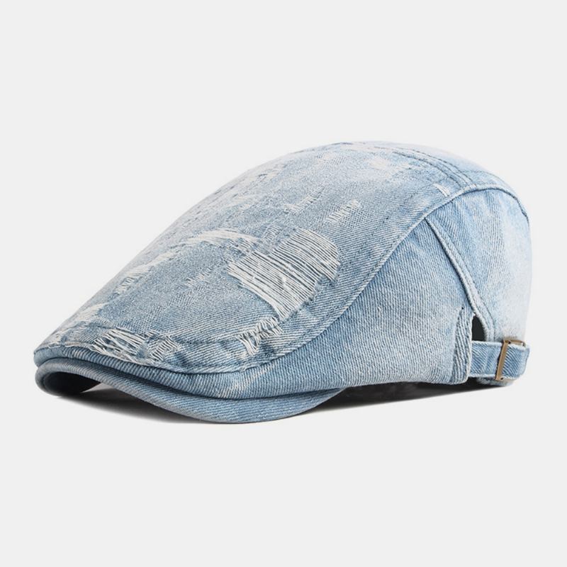 Unisex Jeanstvättad Fabrikat Gammalt Hål Andas Casual Solskydd Framåt Cap Basker Keps Platt Hatt