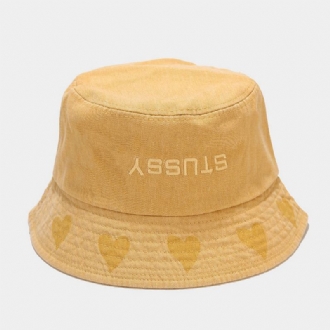 Unisex Kärleksmönster Bucket Hat Tvättad Made-gammal Brevbroderi Mode Solskyddshatt