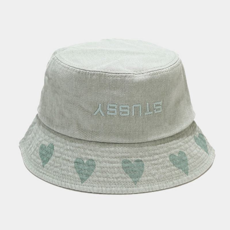 Unisex Kärleksmönster Bucket Hat Tvättad Made-gammal Brevbroderi Mode Solskyddshatt