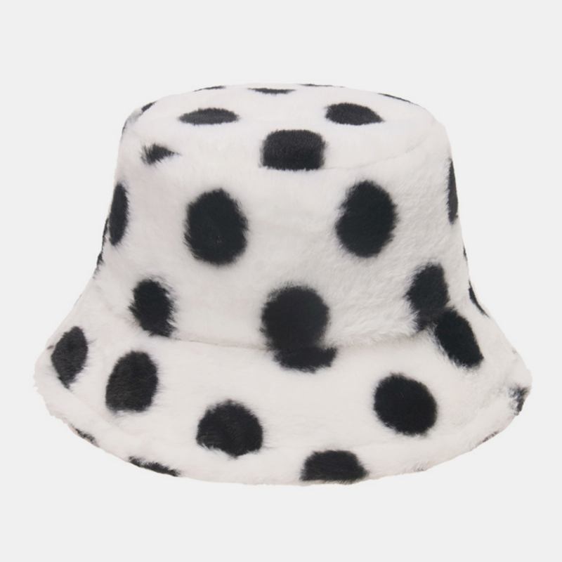 Unisex Kaninhår Färgglada Prickmönster Plus Tjocka Varm Vindtät Mjuk All-match Travel Bucket Hat