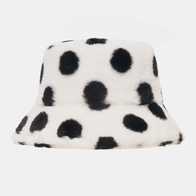 Unisex Kaninhår Färgglada Prickmönster Plus Tjocka Varm Vindtät Mjuk All-match Travel Bucket Hat