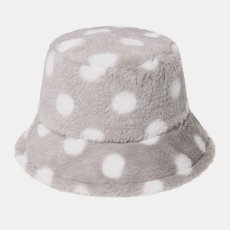 Unisex Kaninhår Färgglada Prickmönster Plus Tjocka Varm Vindtät Mjuk All-match Travel Bucket Hat