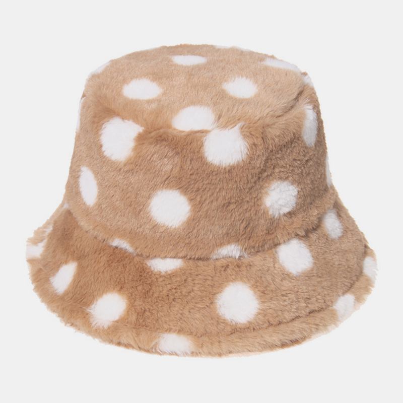 Unisex Kaninhår Färgglada Prickmönster Plus Tjocka Varm Vindtät Mjuk All-match Travel Bucket Hat