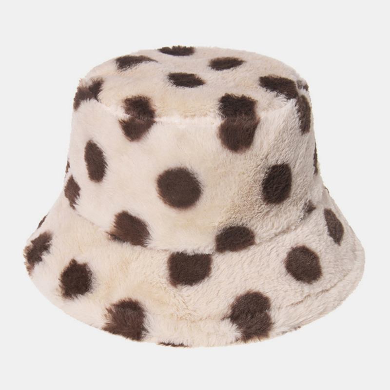 Unisex Kaninhår Färgglada Prickmönster Plus Tjocka Varm Vindtät Mjuk All-match Travel Bucket Hat