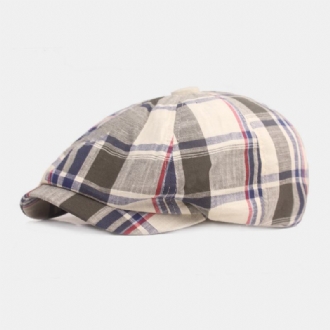 Unisex Keps I Bomullsbasker Rutigt Mönster Casual Retro Solskydd Newsboy Hatt Framåt Keps Åttakantig Hatt