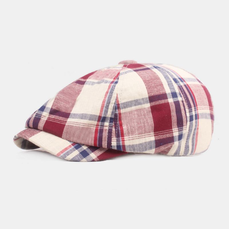 Unisex Keps I Bomullsbasker Rutigt Mönster Casual Retro Solskydd Newsboy Hatt Framåt Keps Åttakantig Hatt