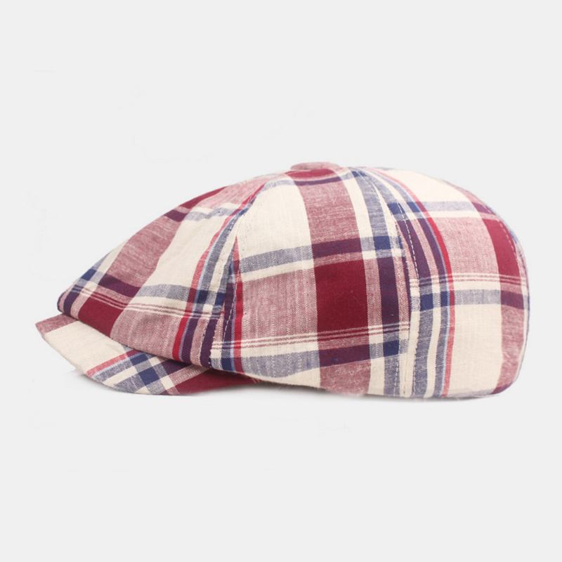 Unisex Keps I Bomullsbasker Rutigt Mönster Casual Retro Solskydd Newsboy Hatt Framåt Keps Åttakantig Hatt