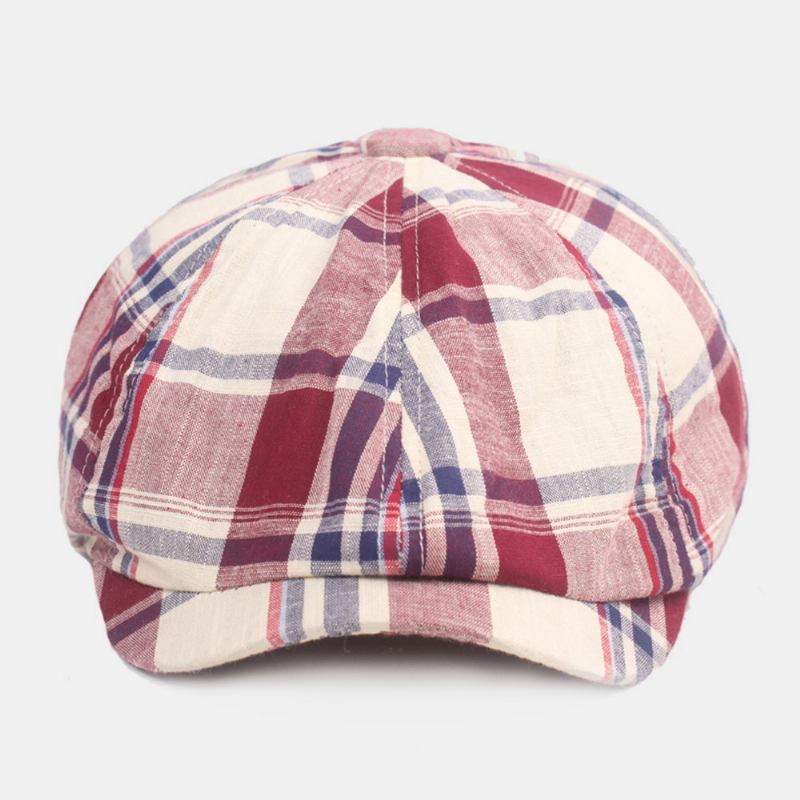 Unisex Keps I Bomullsbasker Rutigt Mönster Casual Retro Solskydd Newsboy Hatt Framåt Keps Åttakantig Hatt