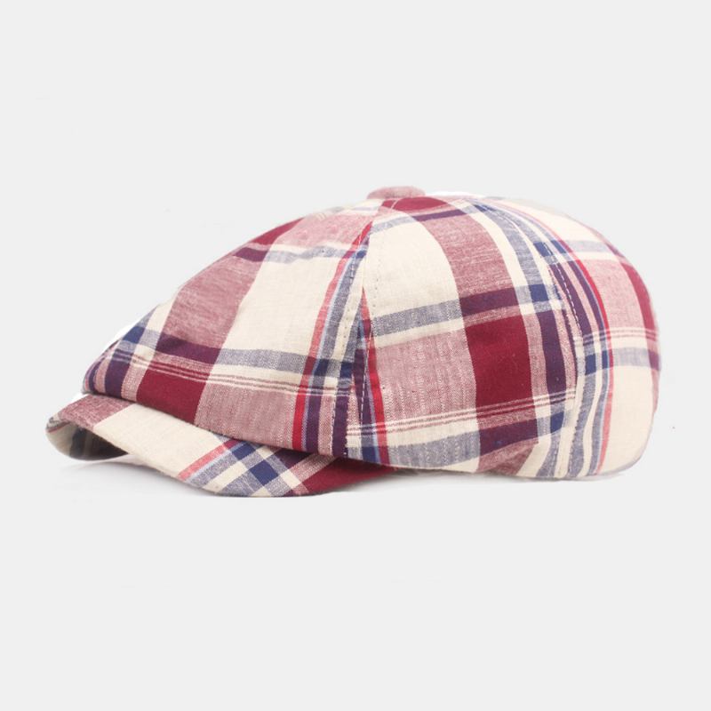 Unisex Keps I Bomullsbasker Rutigt Mönster Casual Retro Solskydd Newsboy Hatt Framåt Keps Åttakantig Hatt