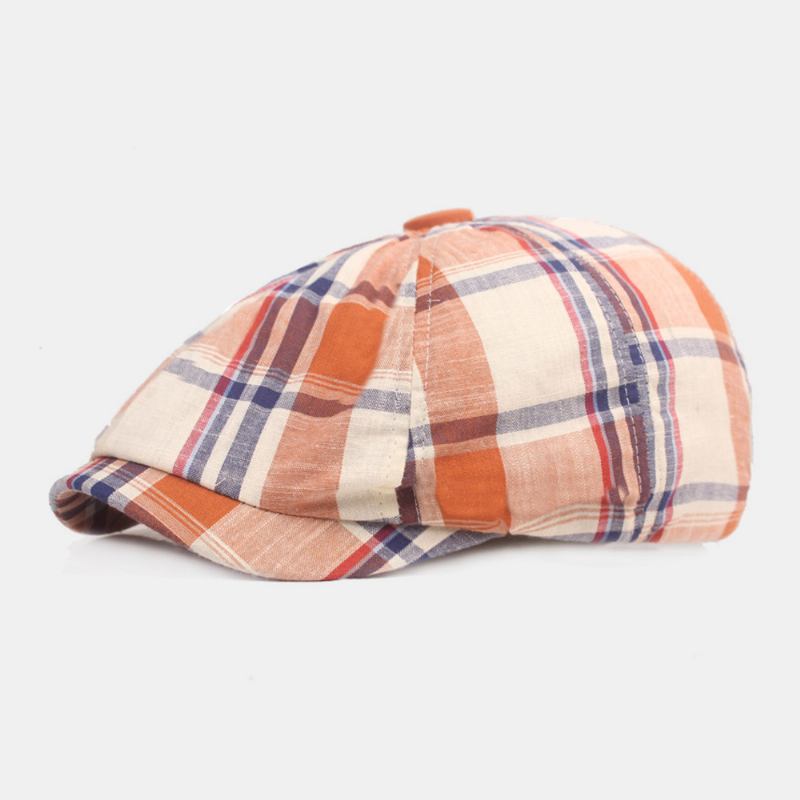 Unisex Keps I Bomullsbasker Rutigt Mönster Casual Retro Solskydd Newsboy Hatt Framåt Keps Åttakantig Hatt