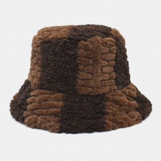 Unisex Lammhår Kontrastfärg Casual Varm Par Hat Bucket Hat