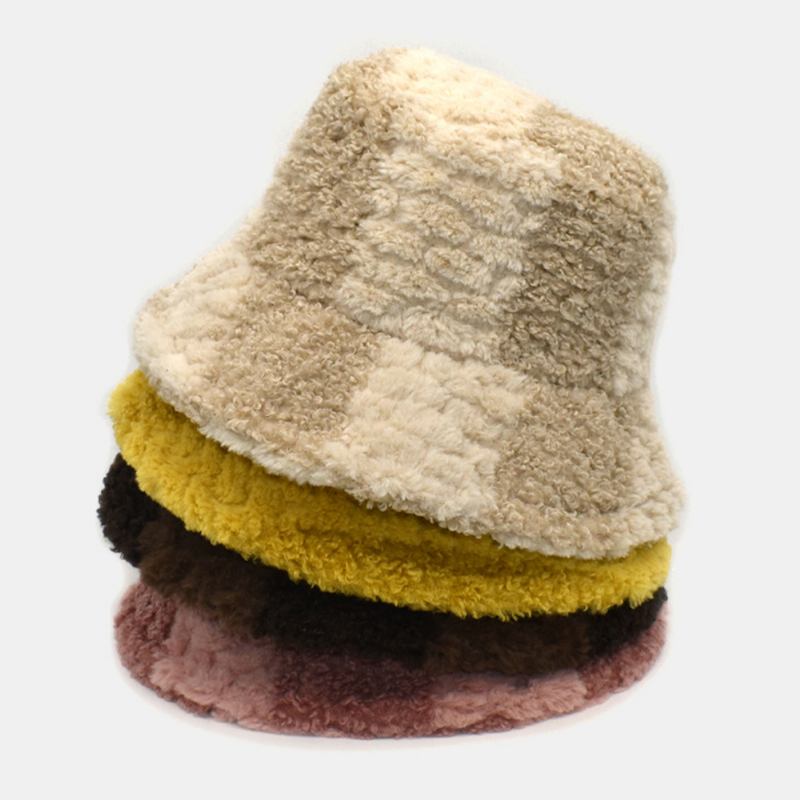 Unisex Lammhår Kontrastfärg Casual Varm Par Hat Bucket Hat