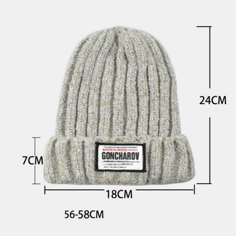 Unisex Mixed Färg Stickad Jacquard Letter Cloth Patch All-match Warmth Beanie Hat