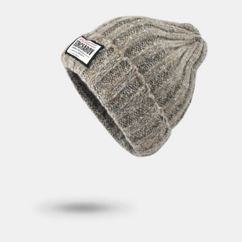 Unisex Mixed Färg Stickad Jacquard Letter Cloth Patch All-match Warmth Beanie Hat