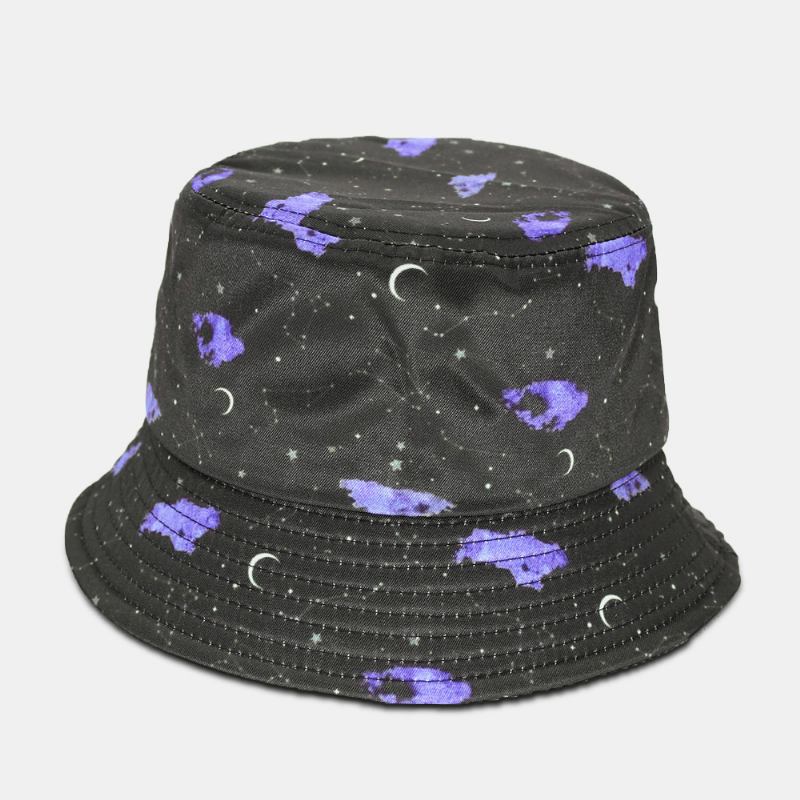 Unisex Moon Starry Sky Med Tryck Bucket Hat Bred Brättad Utomhussolskyddshatt